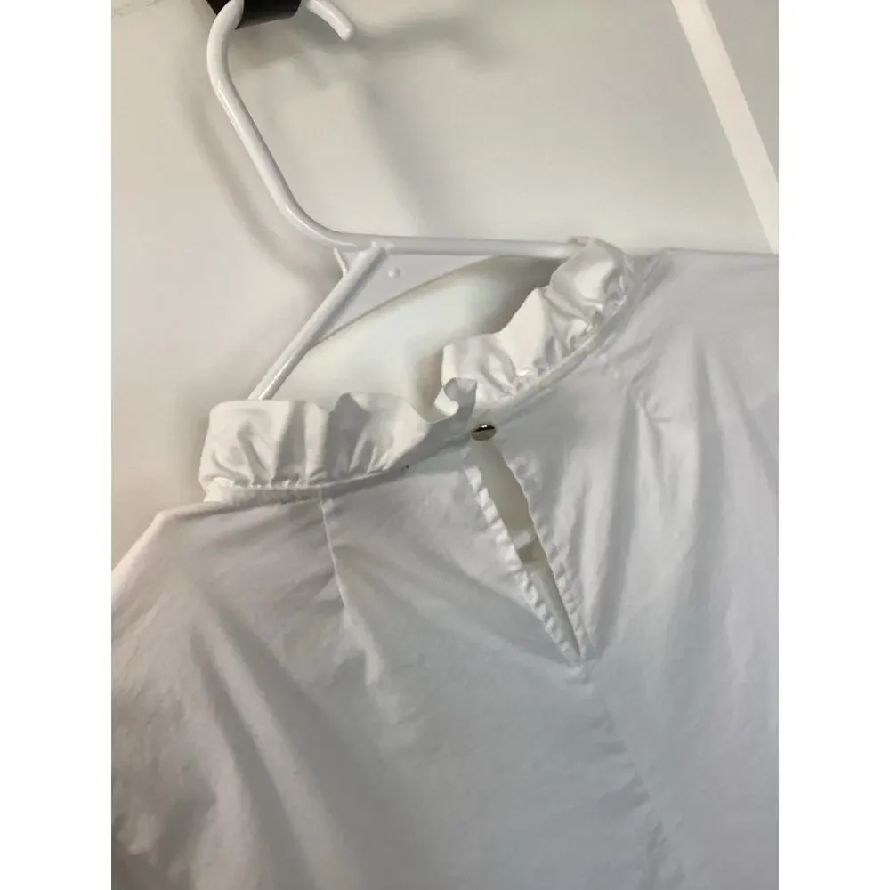 J. Crew White Ruffle Neck Long Sleeve‎ Top Size Medium blouse